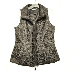White House Black Market Rose Textured Black Women's Vest, size S, black